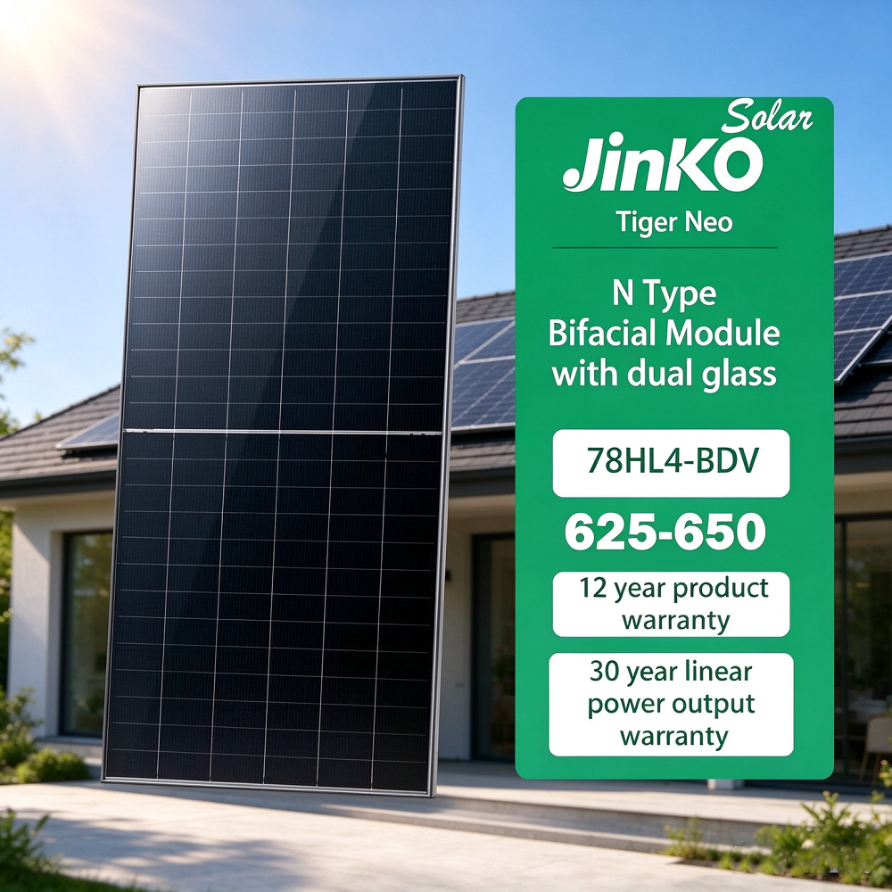 Jinko Tiger Neo 66HL4M-BDV 625-650W N-type Bifacial Dual Glass Solar Panels Fast Shipment 4-6 Days jinko Stock